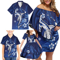 Personalized Hawaiian Maori Hammerhead Shark Family Matching Off Shoulder Short Dress and Hawaiian Shirt Polu Plumeria - Polynesian Pride