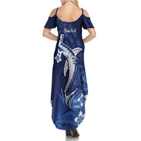 Personalized Hawaiian Maori Hammerhead Shark Family Matching Summer Maxi Dress and Hawaiian Shirt Polu Plumeria