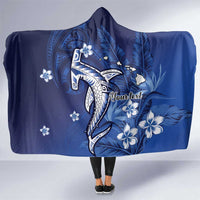 Personalized Hawaiian Maori Hammerhead Shark Hooded Blanket Polu Plumeria - Polynesian Pride