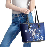 Personalized Hawaiian Maori Hammerhead Shark Leather Tote Bag Polu Plumeria - Polynesian Pride