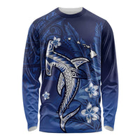 Personalized Hawaiian Maori Hammerhead Shark Long Sleeve Shirt Polu Plumeria LT9 Unisex Blue - Polynesian Pride