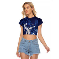 Personalized Hawaiian Maori Hammerhead Shark Raglan Cropped T Shirt Polu Plumeria - Polynesian Pride