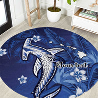 Personalized Hawaiian Maori Hammerhead Shark Round Carpet Polu Plumeria - Polynesian Pride