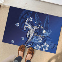 Personalized Hawaiian Maori Hammerhead Shark Rubber Doormat Polu Plumeria - Polynesian Pride