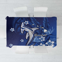 Personalized Hawaiian Maori Hammerhead Shark Tablecloth Polu Plumeria LT9 Blue - Polynesian Pride