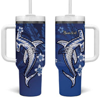 Personalized Hawaiian Maori Hammerhead Shark Tumbler With Handle Polu Plumeria - Polynesian Pride