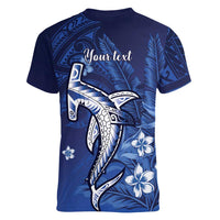 Personalized Hawaiian Maori Hammerhead Shark Women V-Neck T-Shirt Polu Plumeria - Polynesian Pride