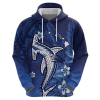 Personalized Hawaiian Maori Hammerhead Shark Zip Hoodie Polu Plumeria - Polynesian Pride