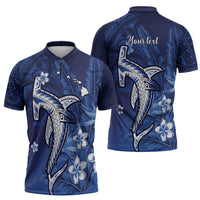 Personalized Hawaiian Maori Hammerhead Shark Zipper Polo Shirt Polu Plumeria - Polynesian Pride