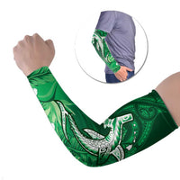 Personalized Hawaiian Maori Hammerhead Shark Arm Sleeves Omaomao Plumeria LT9 Set of 2 Green - Polynesian Pride