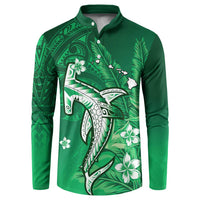 Personalized Hawaiian Maori Hammerhead Shark Button Sweatshirt Omaomao Plumeria - Polynesian Pride