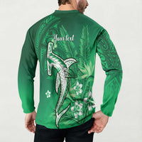 Personalized Hawaiian Maori Hammerhead Shark Button Sweatshirt Omaomao Plumeria - Polynesian Pride