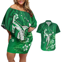 Personalized Hawaiian Maori Hammerhead Shark Couples Matching Off Shoulder Short Dress and Hawaiian Shirt Omaomao Plumeria - Polynesian Pride