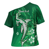 Personalized Hawaiian Maori Hammerhead Shark Cross Shoulder Shirt Omaomao Plumeria - Polynesian Pride