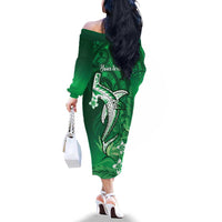 Personalized Hawaiian Maori Hammerhead Shark Family Matching Off The Shoulder Long Sleeve Dress and Hawaiian Shirt Omaomao Plumeria - Polynesian Pride