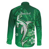 Personalized Hawaiian Maori Hammerhead Shark Family Matching Off The Shoulder Long Sleeve Dress and Hawaiian Shirt Omaomao Plumeria