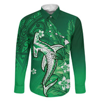 Personalized Hawaiian Maori Hammerhead Shark Family Matching Off The Shoulder Long Sleeve Dress and Hawaiian Shirt Omaomao Plumeria - Polynesian Pride
