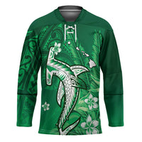 Personalized Hawaiian Maori Hammerhead Shark Hockey Jersey Omaomao Plumeria - Polynesian Pride