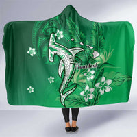Personalized Hawaiian Maori Hammerhead Shark Hooded Blanket Omaomao Plumeria - Polynesian Pride
