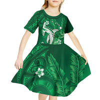 Personalized Hawaiian Maori Hammerhead Shark Kid Short Sleeve Dress Omaomao Plumeria LT9 - Polynesian Pride