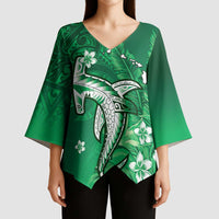 Personalized Hawaiian Maori Hammerhead Shark Kimono Sleeve Blouse Omaomao Plumeria - Polynesian Pride