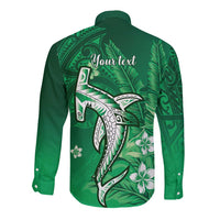 Personalized Hawaiian Maori Hammerhead Shark Long Sleeve Button Shirt Omaomao Plumeria - Polynesian Pride