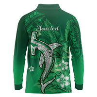 Personalized Hawaiian Maori Hammerhead Shark Long Sleeve Polo Shirt Omaomao Plumeria - Polynesian Pride