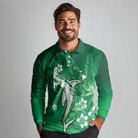Personalized Hawaiian Maori Hammerhead Shark Long Sleeve Polo Shirt Omaomao Plumeria - Polynesian Pride