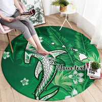 Personalized Hawaiian Maori Hammerhead Shark Round Carpet Omaomao Plumeria - Polynesian Pride