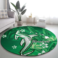 Personalized Hawaiian Maori Hammerhead Shark Round Carpet Omaomao Plumeria - Polynesian Pride