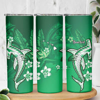 Personalized Hawaiian Maori Hammerhead Shark Skinny Tumbler Omaomao Plumeria - Polynesian Pride