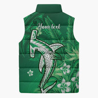 Personalized Hawaiian Maori Hammerhead Shark Sleeveless Puffer Jacket Omaomao Plumeria - Polynesian Pride