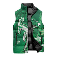 Personalized Hawaiian Maori Hammerhead Shark Sleeveless Puffer Jacket Omaomao Plumeria - Polynesian Pride