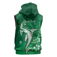 Personalized Hawaiian Maori Hammerhead Shark Sleeveless Zip Hoodie Omaomao Plumeria - Polynesian Pride