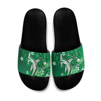 Personalized Hawaiian Maori Hammerhead Shark Slide Sandals Omaomao Plumeria - Polynesian Pride