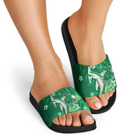 Personalized Hawaiian Maori Hammerhead Shark Slide Sandals Omaomao Plumeria - Polynesian Pride