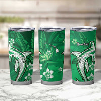 Personalized Hawaiian Maori Hammerhead Shark Tumbler Cup Omaomao Plumeria - Polynesian Pride