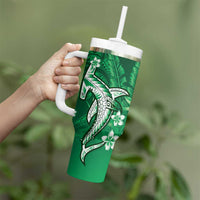 Personalized Hawaiian Maori Hammerhead Shark Tumbler With Handle Omaomao Plumeria - Polynesian Pride