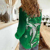 Personalized Hawaiian Maori Hammerhead Shark Women Casual Shirt Omaomao Plumeria - Polynesian Pride