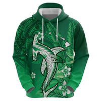 Personalized Hawaiian Maori Hammerhead Shark Zip Hoodie Omaomao Plumeria - Polynesian Pride