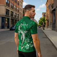 Personalized Hawaiian Maori Hammerhead Shark Zipper Polo Shirt Omaomao Plumeria - Polynesian Pride