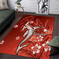 Personalized Hawaiian Maori Hammerhead Shark Area Rug Ulaula Plumeria - Polynesian Pride