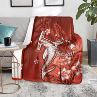Personalized Hawaiian Maori Hammerhead Shark Blanket Ulaula Plumeria - Polynesian Pride
