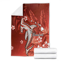 Personalized Hawaiian Maori Hammerhead Shark Blanket Ulaula Plumeria - Polynesian Pride