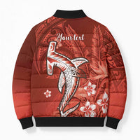Personalized Hawaiian Maori Hammerhead Shark Bomber Puffer Jacket Ulaula Plumeria - Polynesian Pride