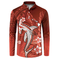 Personalized Hawaiian Maori Hammerhead Shark Button Sweatshirt Ulaula Plumeria LT9 Red - Polynesian Pride