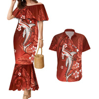 Personalized Hawaiian Maori Hammerhead Shark Couples Matching Mermaid Dress and Hawaiian Shirt Ulaula Plumeria - Polynesian Pride