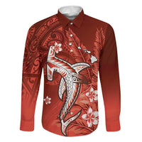 Personalized Hawaiian Maori Hammerhead Shark Family Matching Long Sleeve Bodycon Dress and Hawaiian Shirt Ulaula Plumeria