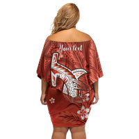 Personalized Hawaiian Maori Hammerhead Shark Family Matching Off Shoulder Short Dress and Hawaiian Shirt Ulaula Plumeria