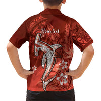 Personalized Hawaiian Maori Hammerhead Shark Family Matching Short Sleeve Bodycon Dress and Hawaiian Shirt Ulaula Plumeria